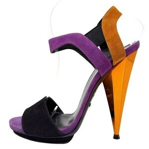 Gucci Black Suede Strappy Heels Ankle Strap Sandals 40 2014 Runway